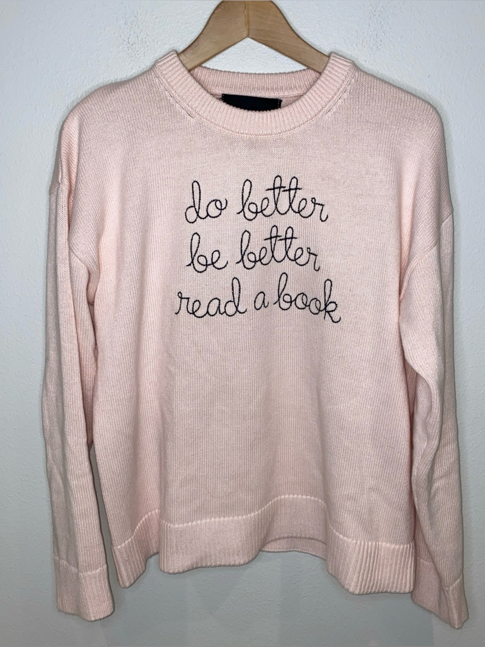 LINGUA FRANCA "do better be better read a book" Maxine Sweater Light Pink Size M